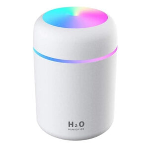 Umidificator, Aromadifuzor portabil cu iluminare ambientală LED, cu alimentare USB, pentru casă, mașină sau birou, 300 ml, alb