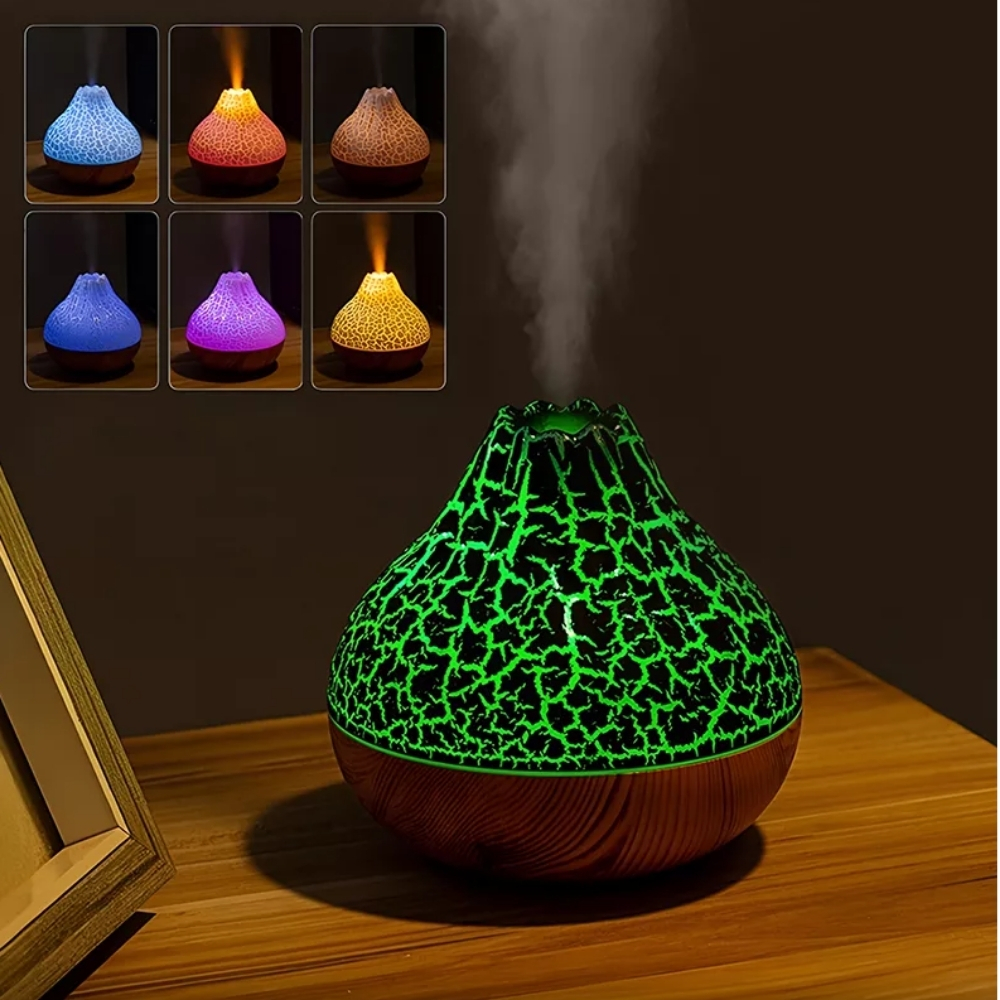 Umidificator, Aromadifuzor Model "Vulcan" cu iluminare ambientală LED, cu alimentare USB, 300 ml, maro - imagine 3