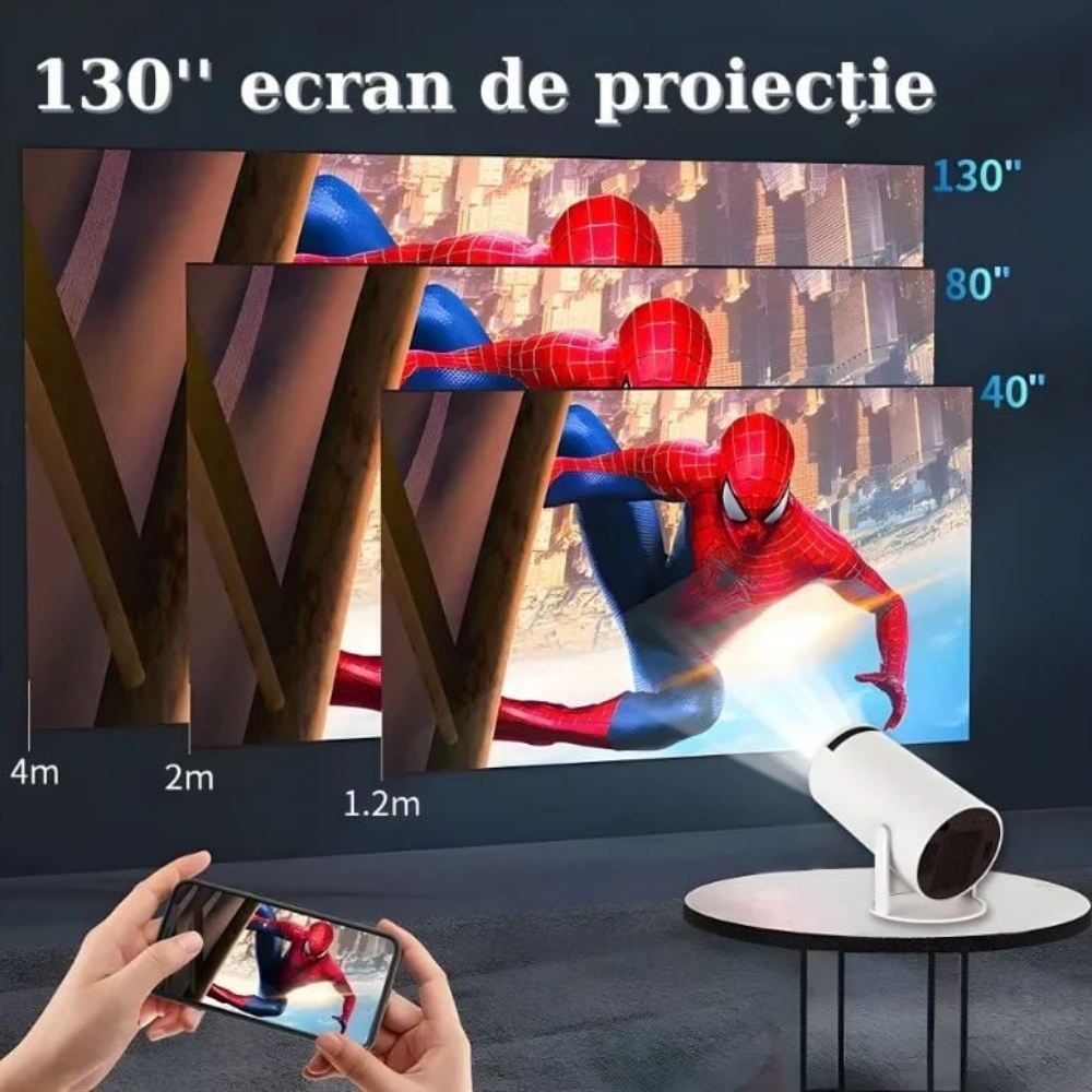Videoproiector portabil Inteligent cu boxă integrată, Microfon Wireless, Smart, 4K, Proiecție Ajustabilă Autofocus 130 inch, Android 11.0, Wi-Fi, Bluetooth, alb - imagine 3