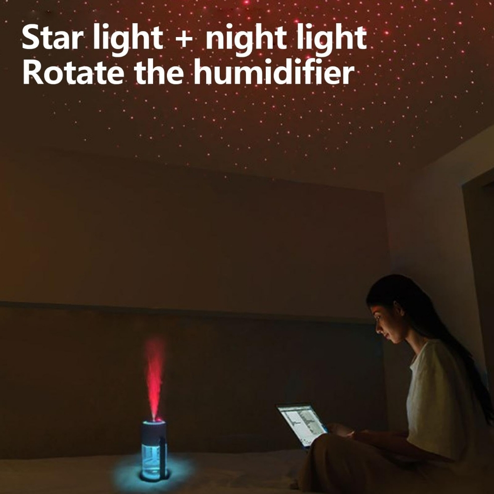 Umidificator, Aromadifuzor Portabil și Proiector de Stele, cu Lumină Ambientală și Cap Rotativ, pentru Acasă, Birou, Yoga, Spa, Mașină, 280ml, Roz - imagine 5