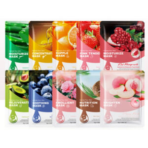 Set 10x măști faciale cu Extracte de Plante și Fructe | Cocos, Aloe vera, Miere, Portocală, Căpșuni, Rodii, Avocado, Afine, Trandafiri, Piersică, Hidratare și catifelare pentru pielea uscată, FAYANKOU®