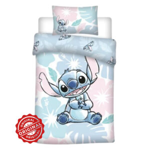 Lenjerie de pat copii, Disney Lilo & STITCH, Husă de pilotă 100×135 cm + Față de pernă 40×60 cm, 100% bumbac, Set licențiat Disney®