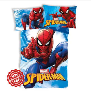 Lenjerie de pat copii, Omul Păianjen, Spider Man Webmaze, Husă de pilotă 100×135 cm + Față de pernă 40×60 cm, 100% bumbac, Set licențiat MARVEL®