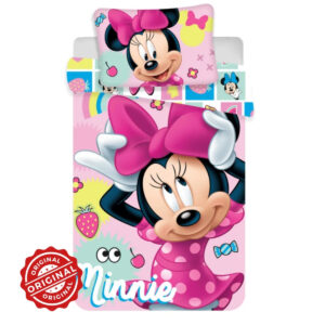 Lenjerie de pat copii, Minnie Big Bow, Husă de pilotă 100×135 cm + Față de pernă 40×60 cm, 100% bumbac, licențiat DISNEY®