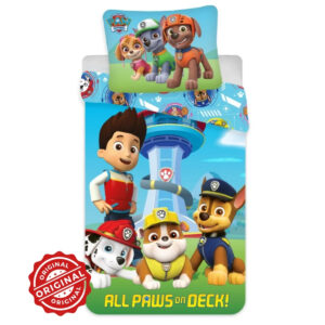 Lenjerie de pat copii, Patrula Cățelușilor, All Paws on Deck, Husă de pilotă 100×135 cm + Față de pernă 40×60 cm, 100% bumbac, Set licențiat Paw Patrol®