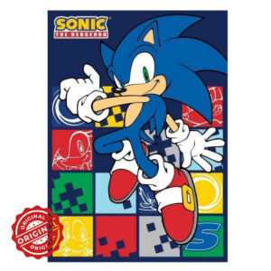 Pătură din fleece/polar pentru copii, Sonic Ariciul Speed Grid, 100x140 cm, 266 gr, licențiată SEGA®