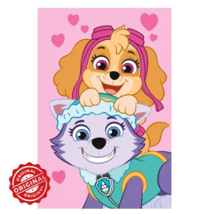 Pătură din fleece/polar pentru copii, Patrula Cățelușilor Skye & Everest Hearts, 100x150 cm, 338 gr, licențiată Paw Patrol®