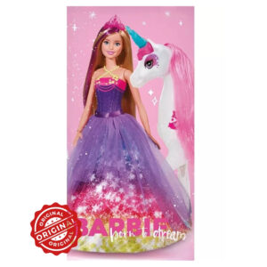 Prosop de baie și plajă pentru copii, bumbac, Barbie Born To Dream, 70x140 cm, 300 gr, licență MATTEL®