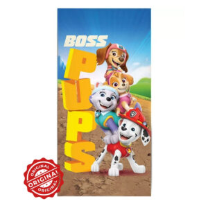 Prosop de baie și plajă pentru copii, bumbac, Patrula Cățelușilor Boss Pups, 70x140 cm, 300 gr, licență Paw Patrol®