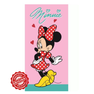Prosop de baie și plajă pentru copii, microfibră cu absorbție rapidă, Minnie Mouse Red Hearts, 70x140 cm, 306 gr, licență Disney®