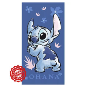 Prosop de baie și plajă pentru copii, microfibră cu absorbție rapidă, Stitch Ohana Blue, 70x140 cm, 306 gr, licență Disney®