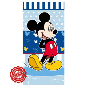 Prosop de baie și plajă pentru copii, bumbac 100%, Mickey Mouse Blue Stripes, 70x140 cm, 305 gr, licență Disney®