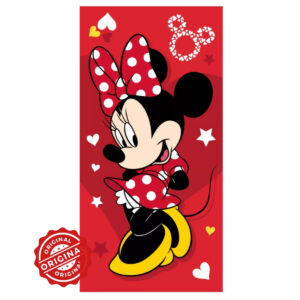 Prosop de baie și plajă pentru copii, bumbac 100%, Minnie Mouse Red Dots Love, 70x140 cm, 305 gr, licență Disney®