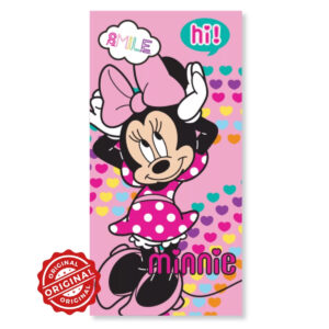 Prosop de baie și plajă pentru copii, microfibră cu uscare rapidă, Minnie Mouse Smile & Hearts, 70x137 cm, 256 gr, licență Disney®