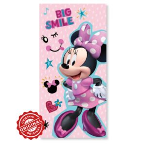 Prosop de baie și plajă pentru copii, microfibră cu uscare rapidă, Minnie Mouse Big Smile, 70x137 cm, 256 gr, licență Disney®