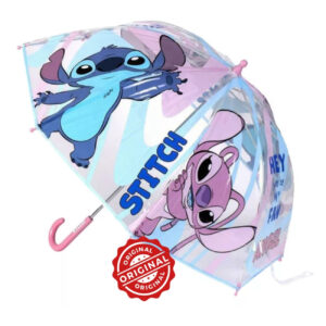 Umbrelă transparentă pentru copii, manuală, Stitch & Angel, Ø71 cm, 220 gr, licență oficială Disney®