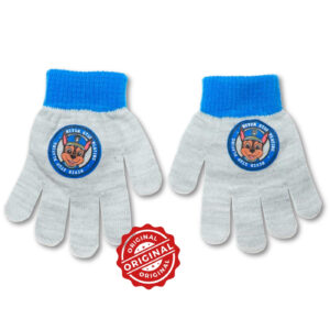 Mănuși tricotate pentru copii, Patrula Cățelușilor Chase, gri cu manșetă albastră, acril, licență oficială PAW Patrol®