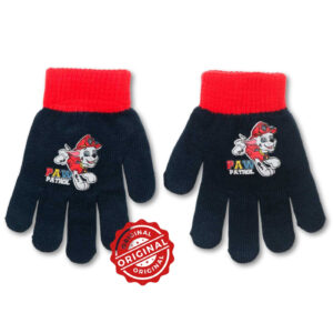 Mănuși tricotate pentru copii, Patrula Cățelușilor Marshall, bleumarin cu manșete roșii, acril, licență oficială PAW Patrol®