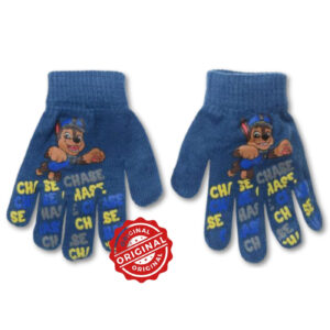 Mănuși tricotate pentru copii, Patrula Cățelușilor Marshall, bleumarin cu manșete roșii, acril, licență oficială PAW Patrol®