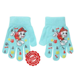 Mănuși tricotate pentru copii, Patrula Cățelușilor Chase, verzui deschis cu imprimeu colorat „CHASE”, acril, licență oficială PAW Patrol®