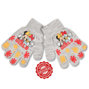 Mănuși tricotate pentru copii, Minnie Mouse & Daisy Duck, gri deschis cu imprimeu floral colorat, acril, licență oficială Disney®