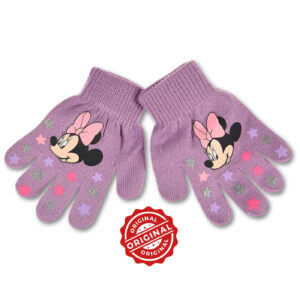 Mănuși tricotate pentru copii, Minnie Mouse, mov lila cu imprimeu și stele colorate, acril, licență oficială Disney®