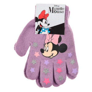 Alternative view of Mănuși tricotate pentru copii, Minnie Mouse, mov lila cu imprimeu și stele colorate, acril, licență oficială Disney®