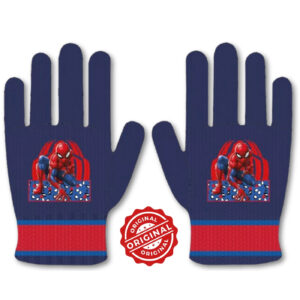 Mănuși tricotate pentru copii, Spider-Man, bleumarin cu dungi roșii și albastre, acril, licență oficială Marvel®
