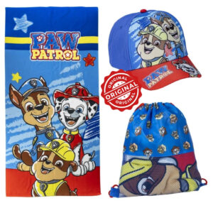 Set copii Paw Patrol 2, prosop 70x140 cm, sac de gimnastică 32x29 cm și șapcă de baseball 53 cm, licență oficială Paw Patrol®