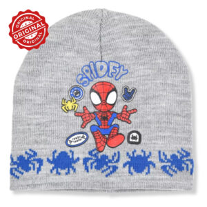 Căciulă tricotată pentru băieți, Spider-Man Spidey, gri cu imprimeu și model păianjeni, acril, licență oficială Marvel®