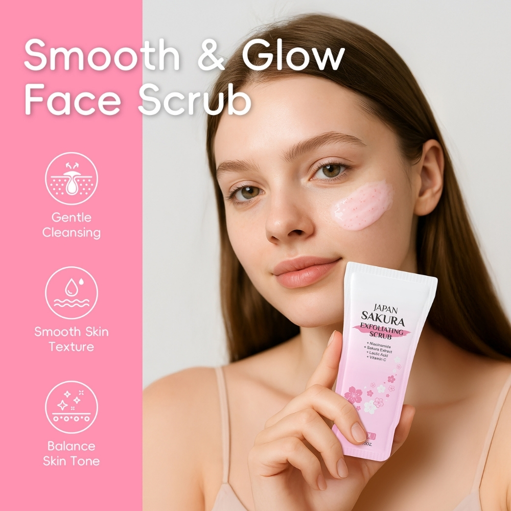Scrub pentru corp cu Extract de Flori de Cireș Japonez (Sakura) și Vitamina C, Plic 8 gr, LAIKOU® - imagine 3