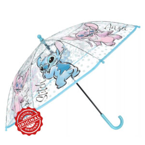 Umbrelă transparentă pentru copii, manuală, Stitch & Angel, Ø72 cm, 220 gr, licență oficială Disney®
