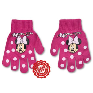 Mănuși tricotate pentru copii, Minnie Mouse cu buline, roz, acril, licență oficială Disney®
