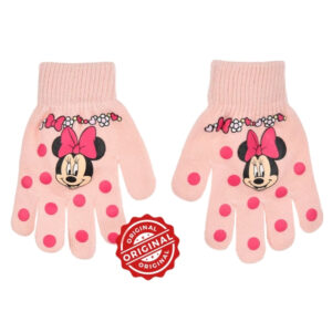 Mănuși tricotate pentru copii, Minnie Mouse cu buline și fundă roșie, acril, licență oficială Disney®