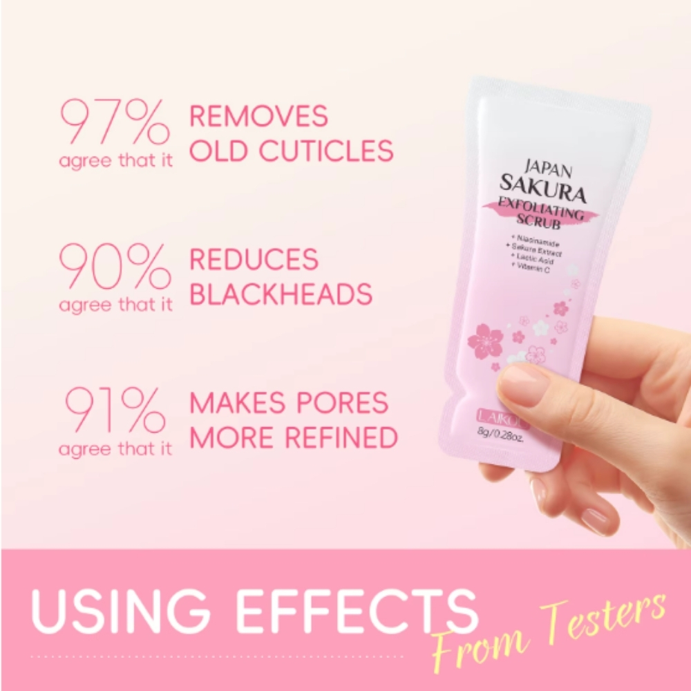 Scrub pentru corp cu Extract de Flori de Cireș Japonez (Sakura) și Vitamina C, Plic 8 gr, LAIKOU® - imagine 7