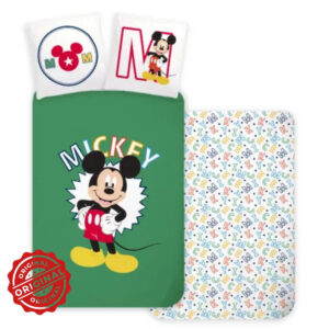 Lenjerie de pat copii, Mikey Mouse, Husă de pilotă 100×135 cm + Față de pernă 40×60 cm, 100% bumbac, licențiat DISNEY®