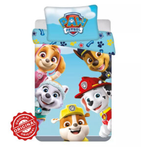 Lenjerie de pat copii, Patrula Cățelușilor, Skye Team, Husă de pilotă 100×135 cm + Față de pernă 40×60 cm, 100% bumbac, Set licențiat Paw Patrol®