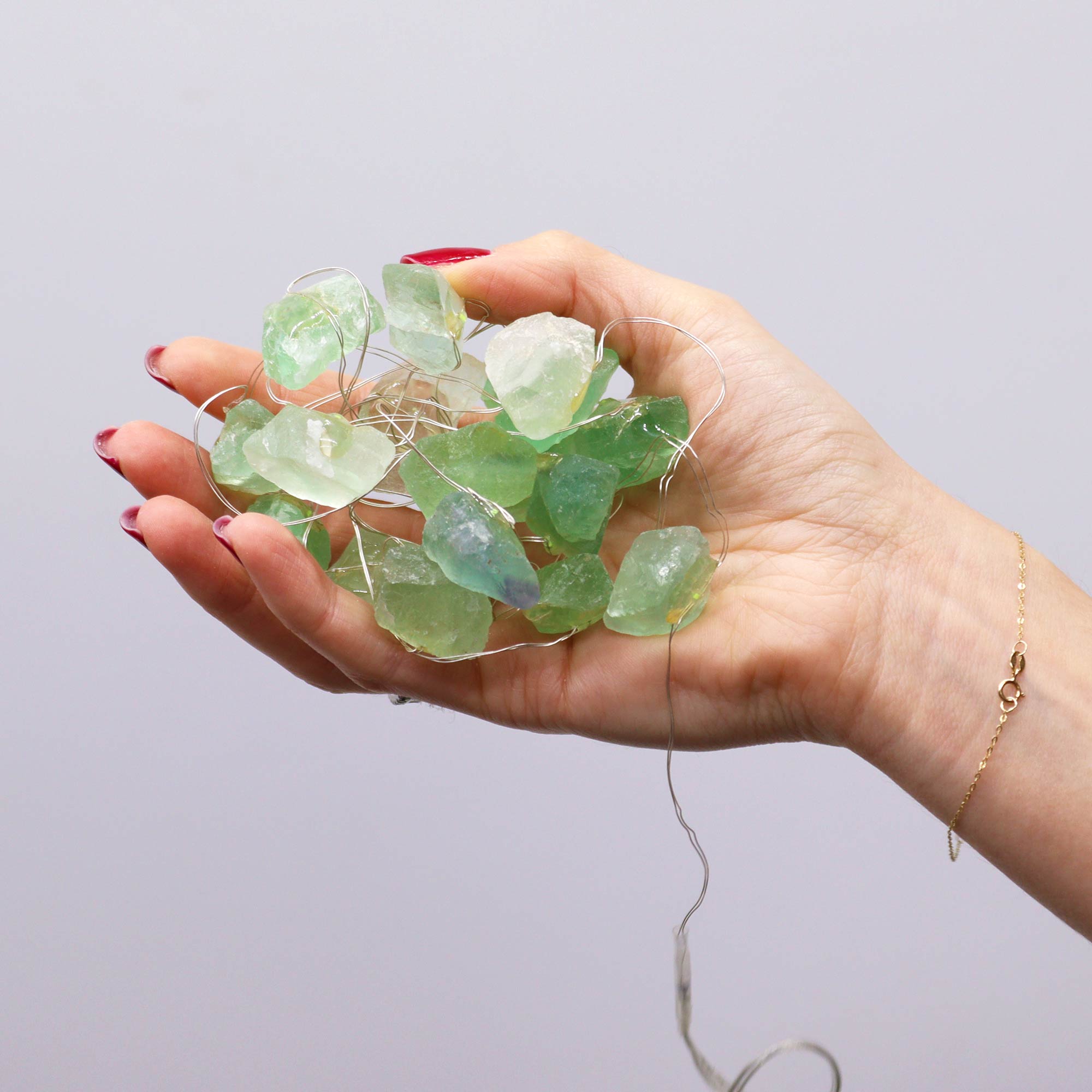 Ghirlandă de lumini cu cristale naturale de Jad (pietre semiprețioase), alimentare USB, 220 cm - imagine 3