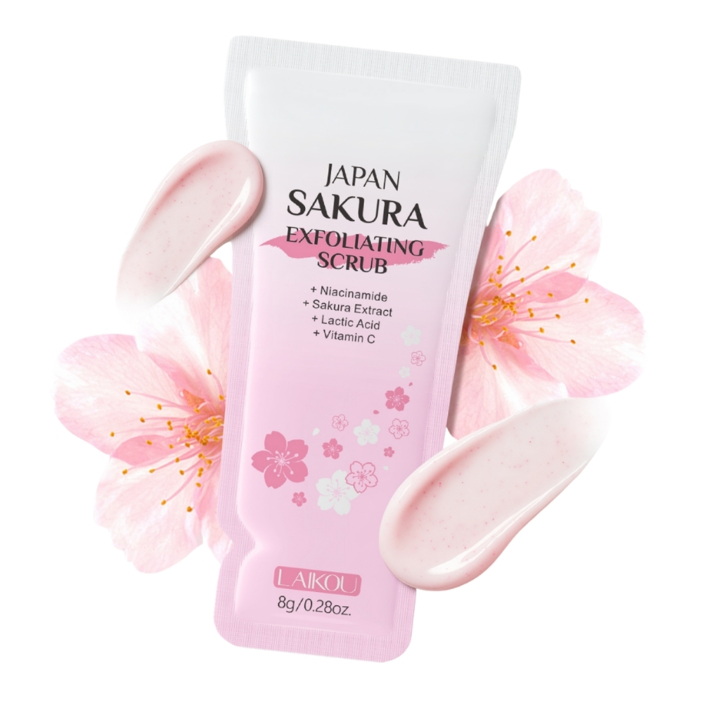 Scrub pentru corp cu Extract de Flori de Cireș Japonez (Sakura) și Vitamina C, Plic 8 gr, LAIKOU® - imagine 10