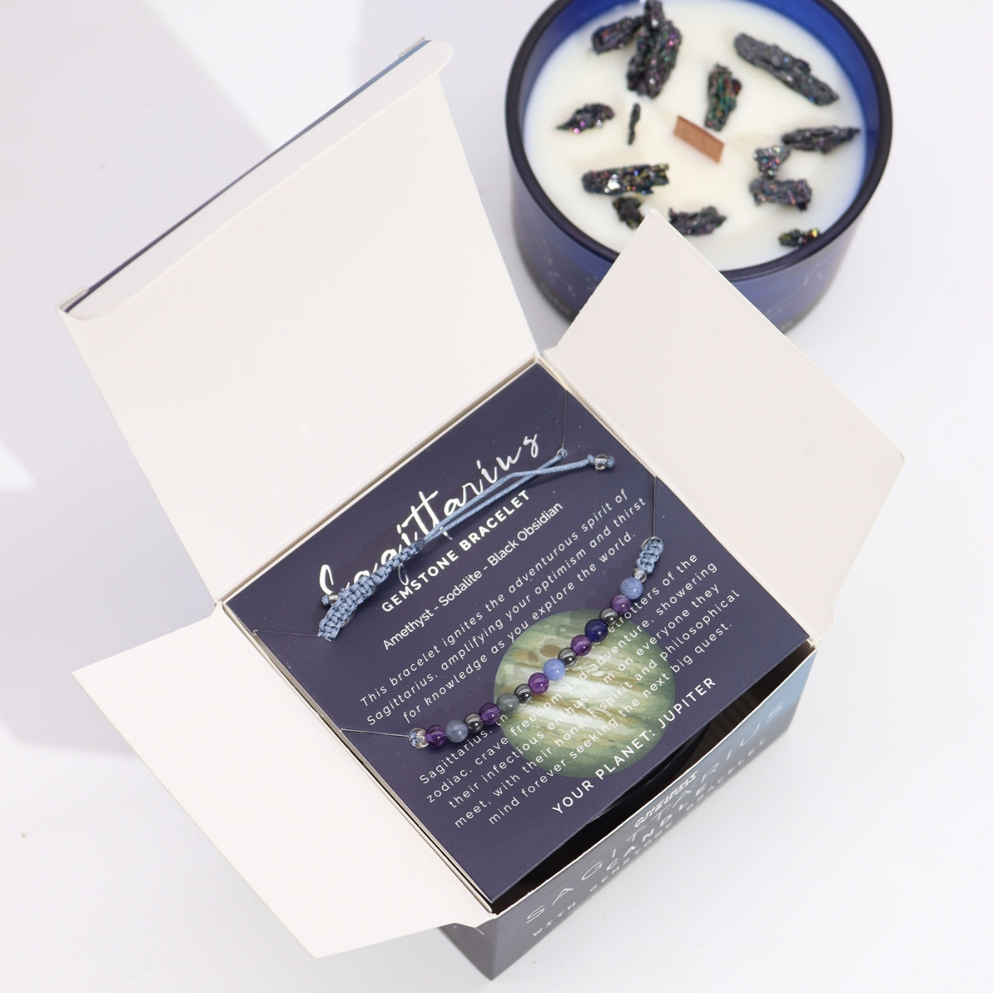 Set cadou Zodiacal Săgetător | Lumânare cu cristale, Brățară cu cristale naturale & Ulei aromatic 10 ml - imagine 3