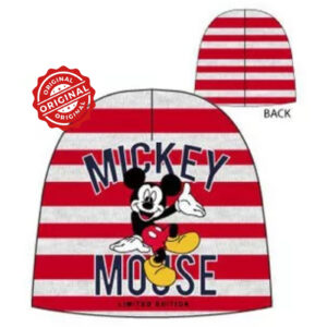 Căciulă de iarnă pentru copii, tricotată, dungi roșii, Disney Mickey Mouse Limited Edition, 52–54 cm, 46 gr, licență oficială Disney®