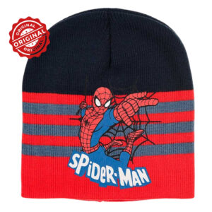 Căciulă de iarnă pentru copii, tricotată, Marvel Spider-Man, roșu & albastru cu dungi, 52–54 cm, 60 gr, licență oficială Marvel®