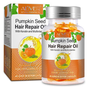 Capsule cu Ulei de Semințe de Dovleac, Keratină și Multivitamine pentru tratamentul părului uscat și fragil | ALIVER®, 40 buc