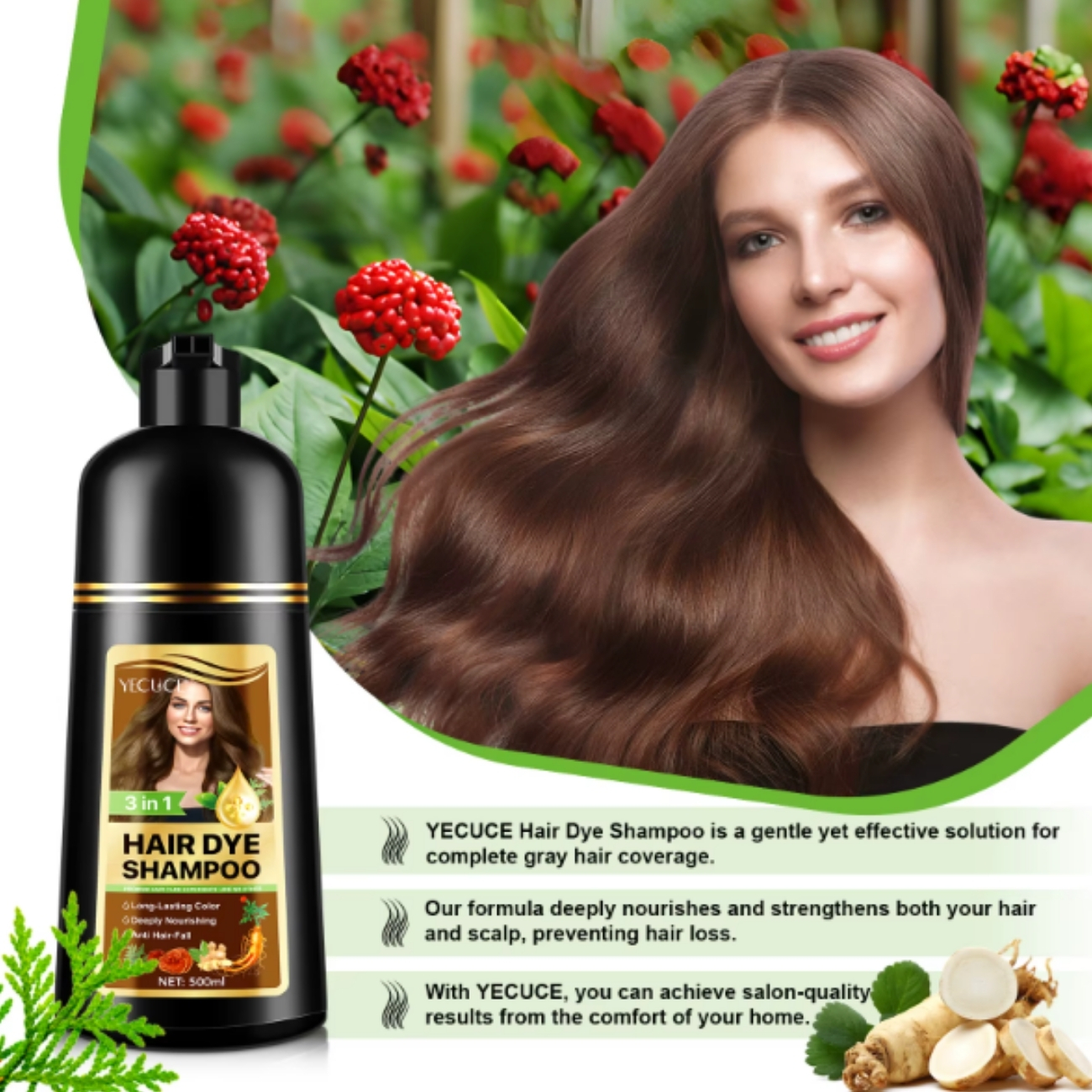 Șampon colorant 3 în 1 | Hrănește scalpul, stimulează circulația și oferă o culoare intensă, Nr. 3, Castaniu deschis, 500 ml, ALIVER® - imagine 8