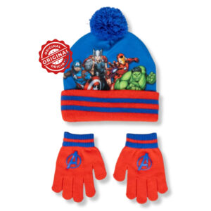 Set căciulă cu ciucure și mănuși copii, Avengers™ Heroes United, albastru & roșu, mărime unică, licență oficială Marvel®