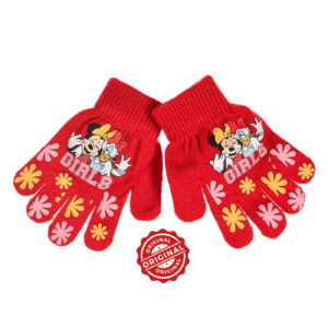 Mănuși tricotate pentru copii, Minnie Mouse, roșu cu imprimeu și stele colorate, acril, licență oficială Disney®