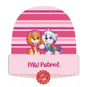 Căciulă tricotată pentru copii, PAW Patrol, roz cu dungi și imprimeu Skye & Everest, licență oficială Nickelodeon®