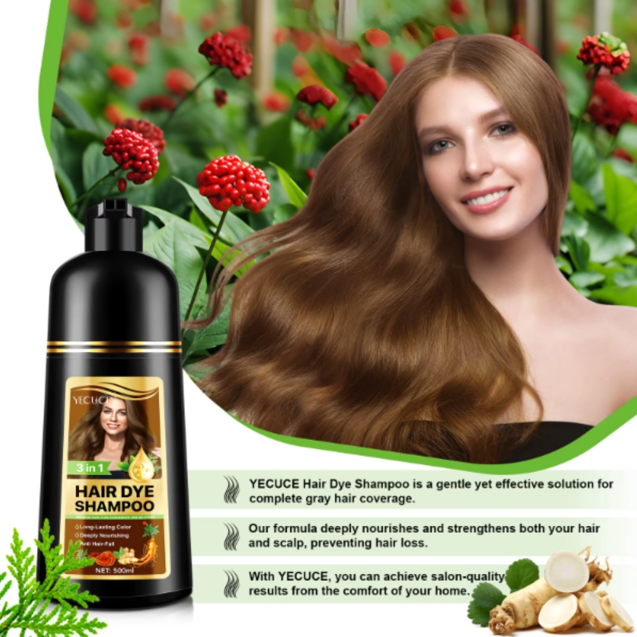 Șampon colorant 3 în 1 | Hrănește scalpul, stimulează circulația și oferă o culoare intensă, Nr. 2, Șaten deschis, 500 ml, ALIVER® - imagine 8