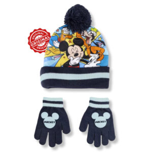 Set căciulă cu ciucure și mănuși copii, Mickey Mouse™ & Prietenii, bleumarin & albastru deschis, mărime unică, licență oficială Disney®