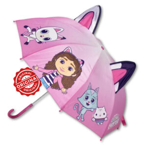 Umbrelă pentru copii, manuală, Gabby’s Dollhouse cu urechiușe 3D, Ø71 cm, licență oficială DreamWorks®
